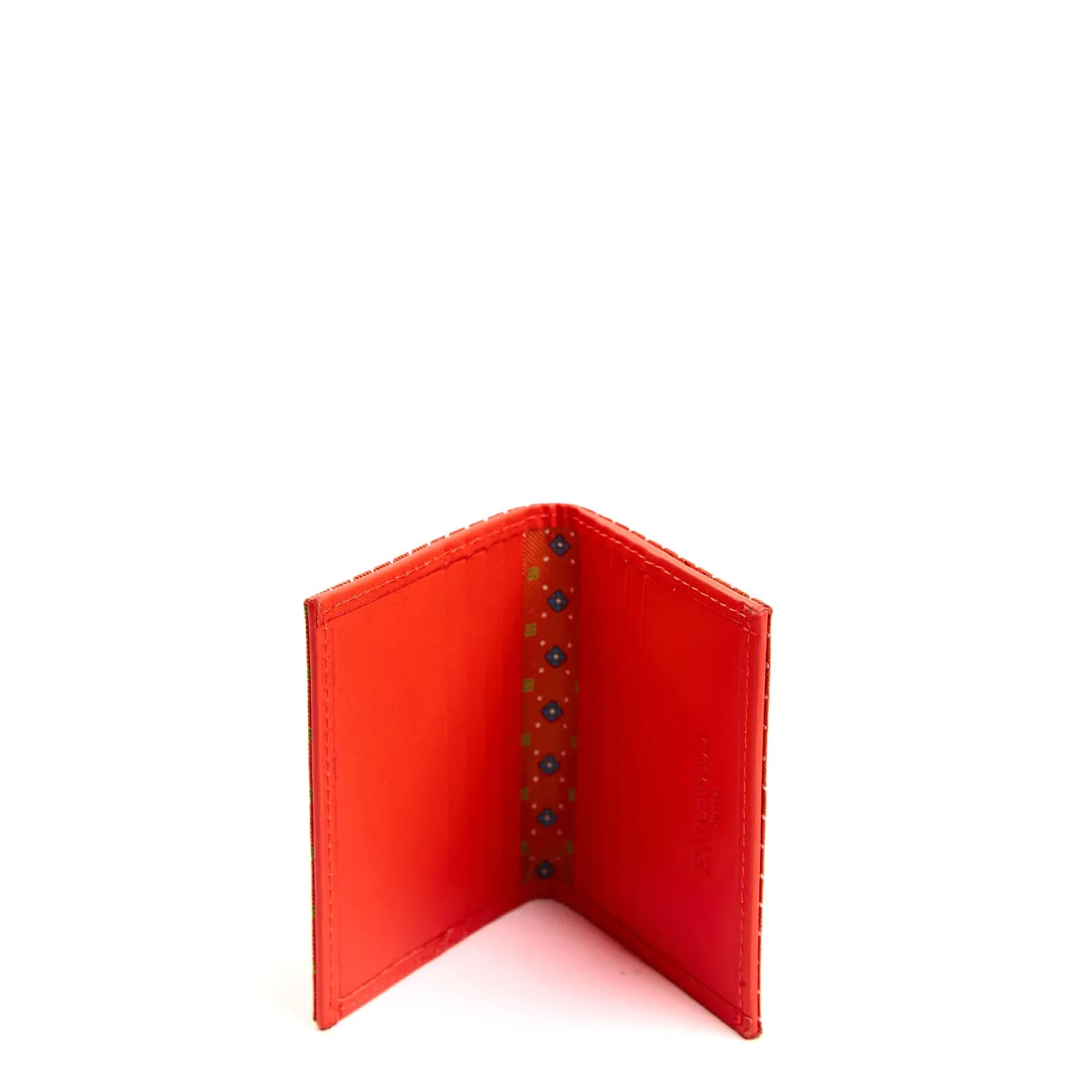 ORANGE SILK AND LEATHER FOLDING CARD HOLDER