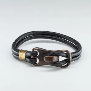 Organic, Double-Stranded, Rounded Leather Wristband with the “Wolf Tooth” Model Stainless Steel Clasp