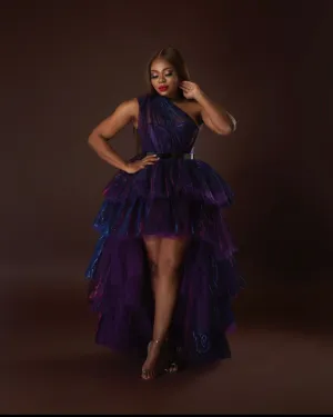 Oyemwen Holiday Collection Metallic Skirt Set Purple/Blue