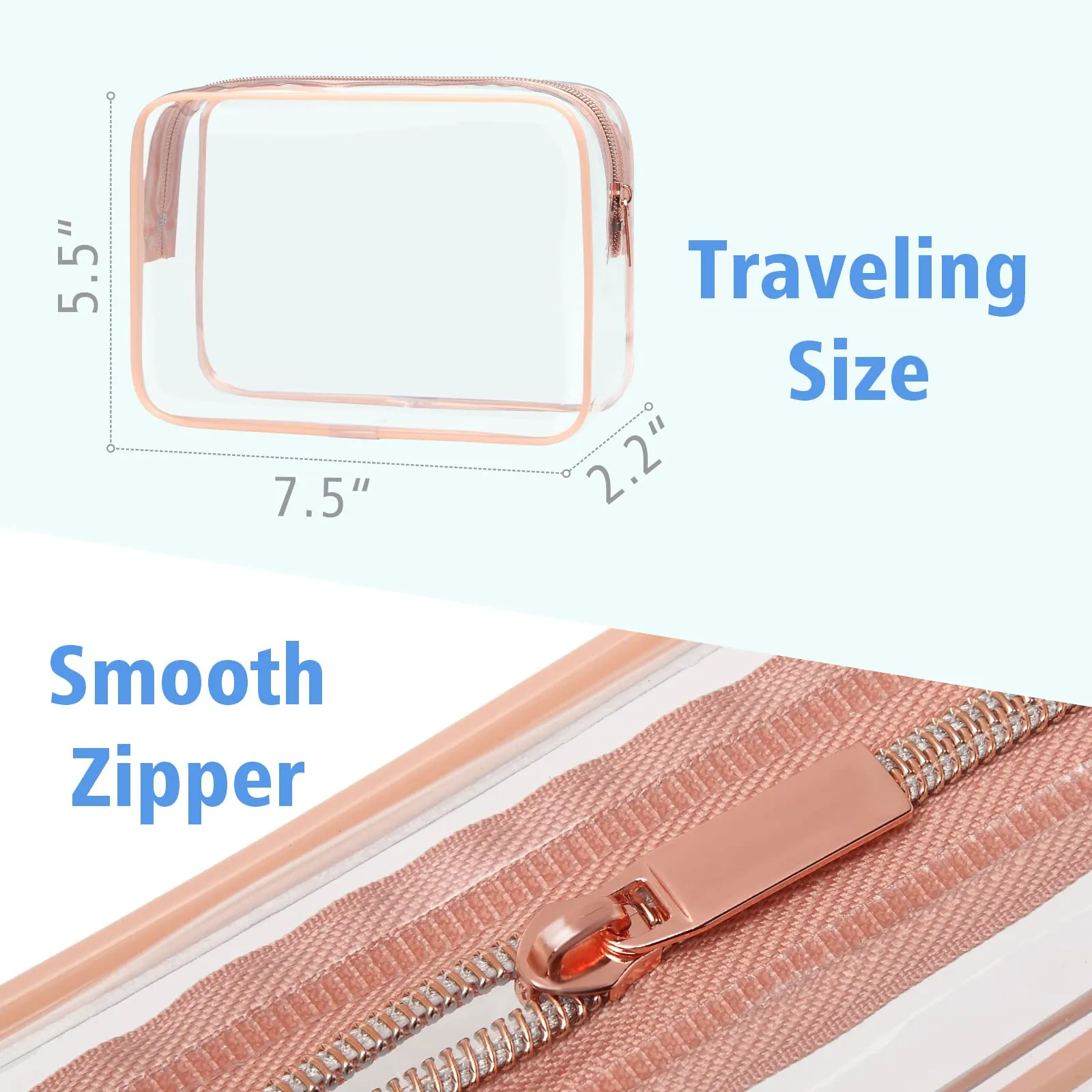 PACKISM Clear Makeup Bag - 4 Pack TSA Approved Toiletry Bag Waterproof Quart Size Travel Bag, Clear Cosmetic Bag for Women, Clear Cosmetic Bags Carry on Airport Airline Compliant Bag, Rose Pink