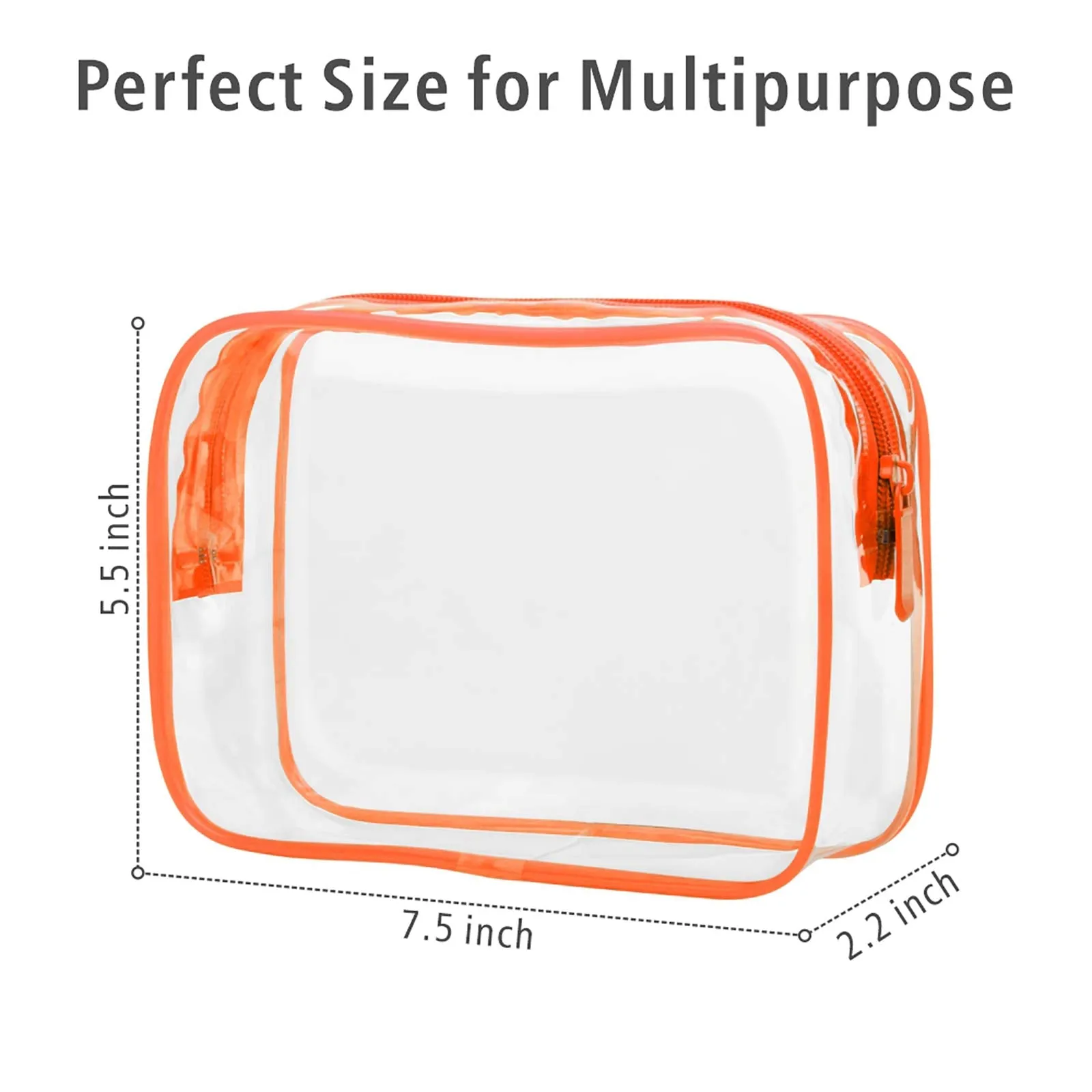 PACKISM Clear Makeup Bag with Zipper, 3 Pack TSA Approved Toiletry Bag, Beauty Cosmetic Bag, Quart Size Travel Bag, Carry-on Airport Airline Compliant Bag, Orange