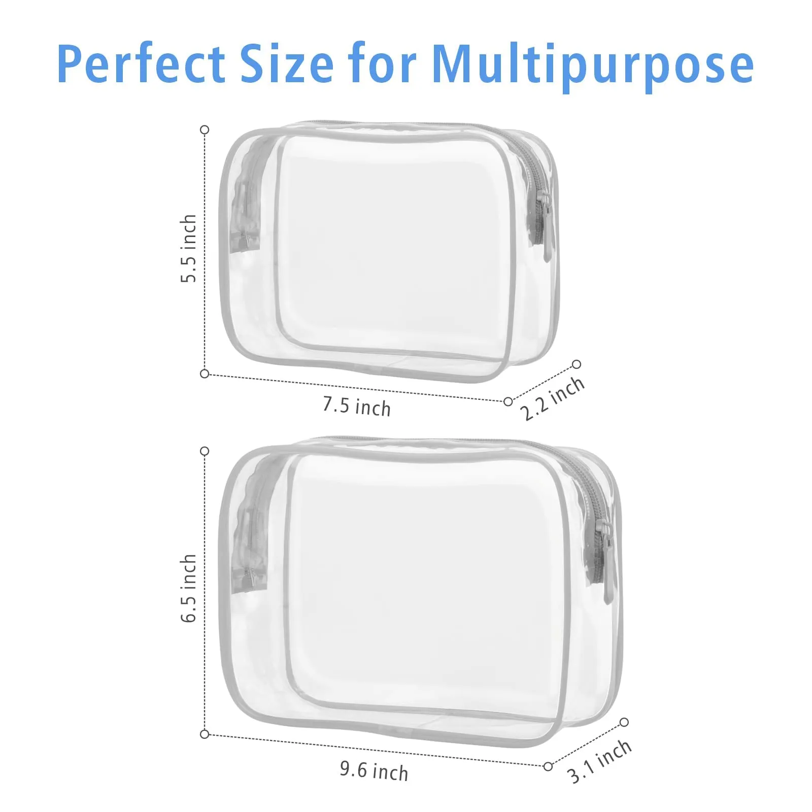 PACKISM Clear Makeup Bags, 2 Pack Quart Size Travel TSA Approved Travel for Toiletries,Cosmetic Bags Carry on Clear ToiletyTSA Approved Toiletry Bags, Grey