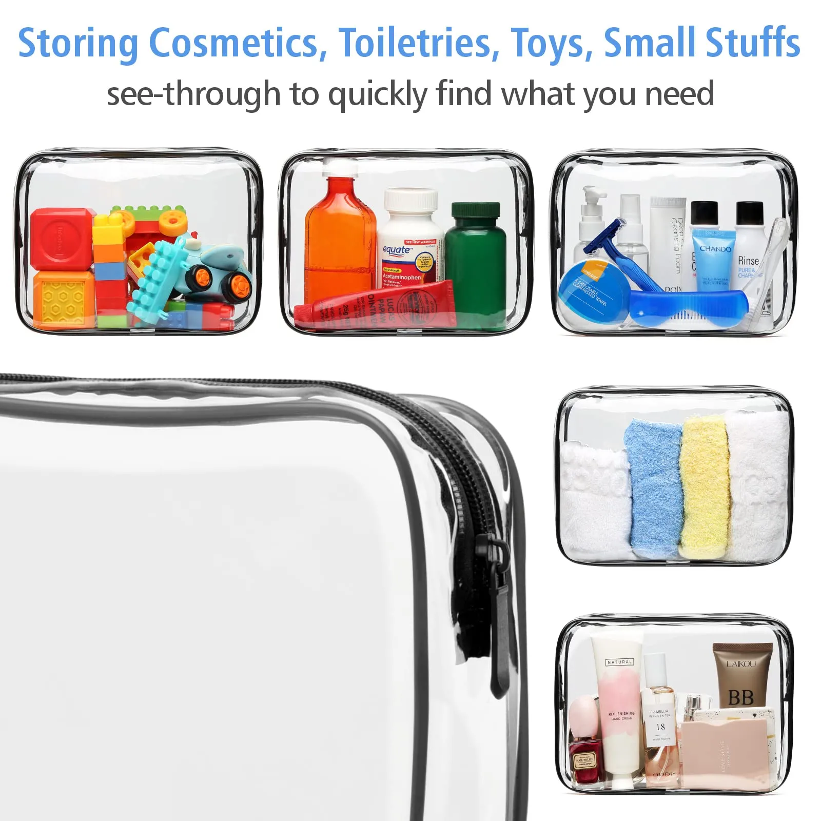 PACKISM Clear Makeup Bags - 3 Pack Quart Size Travel Bag TSA Approved Travel for Toiletries, Cosmetic Bags Carry on Clear Toiletry TSA Approved Toiletry, Black Large