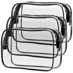 PACKISM Clear Makeup Bags - 3 Pack Quart Size Travel Bag TSA Approved Travel for Toiletries, Cosmetic Bags Carry on Clear Toiletry TSA Approved Toiletry, Black Large