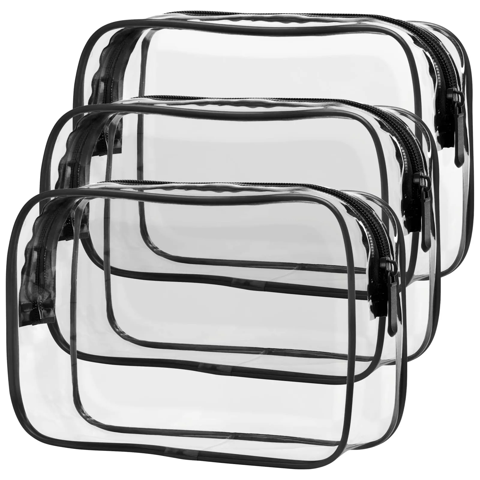 PACKISM Clear Makeup Bags - 3 Pack Quart Size Travel Bag TSA Approved Travel for Toiletries, Cosmetic Bags Carry on Clear Toiletry TSA Approved Toiletry, Black Large