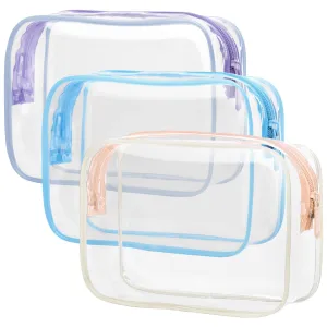 PACKISM Clear Toiletry Bag - 3 Pack TSA Approved Toiletry Bag Quart Size Bag, Travel Makeup Cosmetic Bag for Women Men, Carry on Airport Airline Compliant Bag, Blue-Purple-Pink