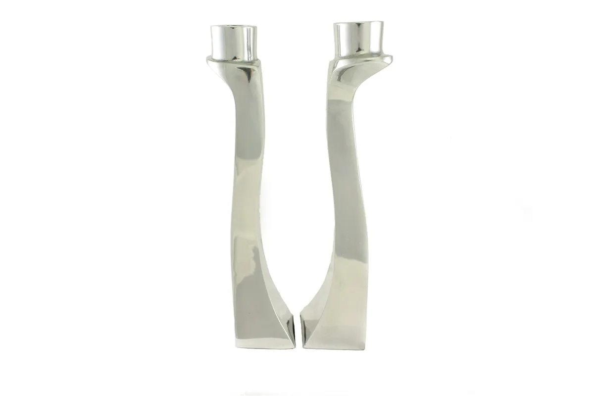 Pair of Polished Aluminum Shabbat Candle Holders in gift Box