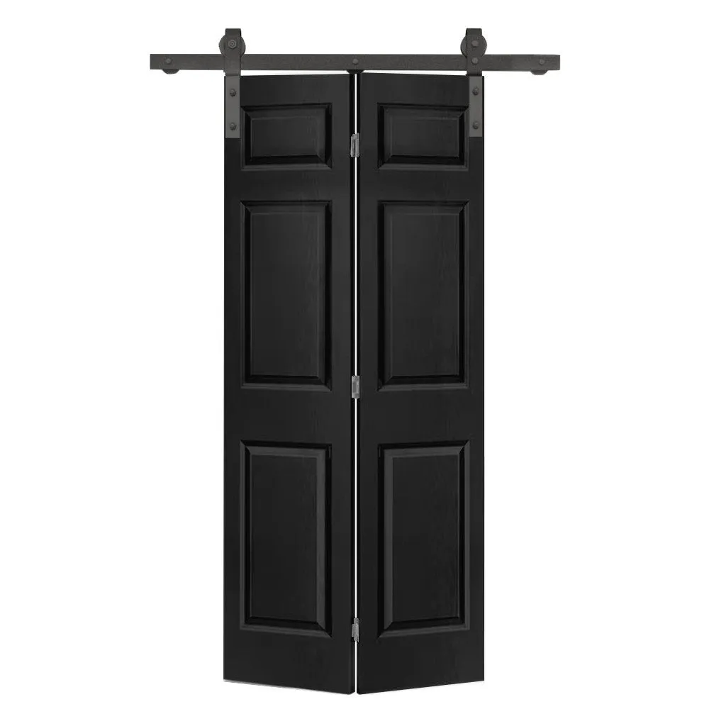 Paneled MDF Composite Bifold Barn Door with Installation Hardware Kit Calhome Size: 30" x 84" Finish: Black