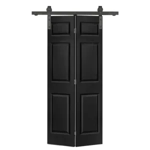 Paneled MDF Composite Bifold Barn Door with Installation Hardware Kit Calhome Size: 30" x 84" Finish: Black
