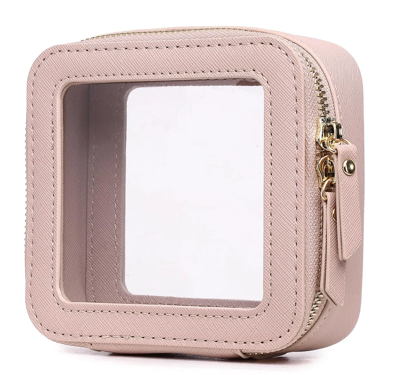 Pinkmik Small Makeup Bag Mini Clear Cosmetic Makeup Case & Toiletry Bag with Zipper Women's Purse Organizer & Car Essentials (Pink, MINI-1)