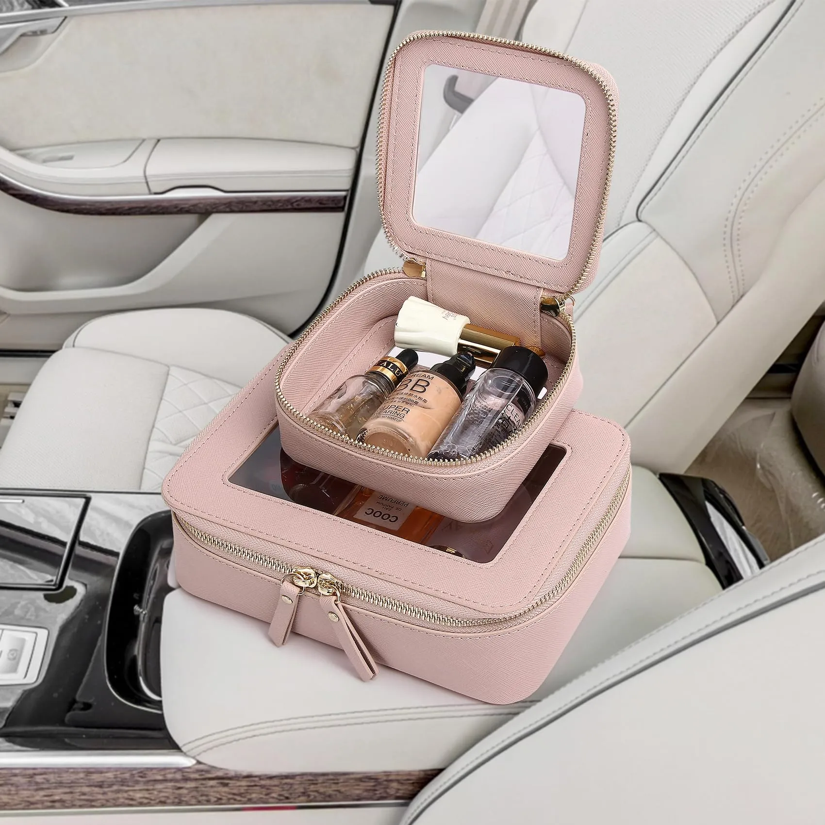 Pinkmik Small Makeup Bag Mini Clear Cosmetic Makeup Case & Toiletry Bag with Zipper Women's Purse Organizer & Car Essentials (Pink, MINI-1)
