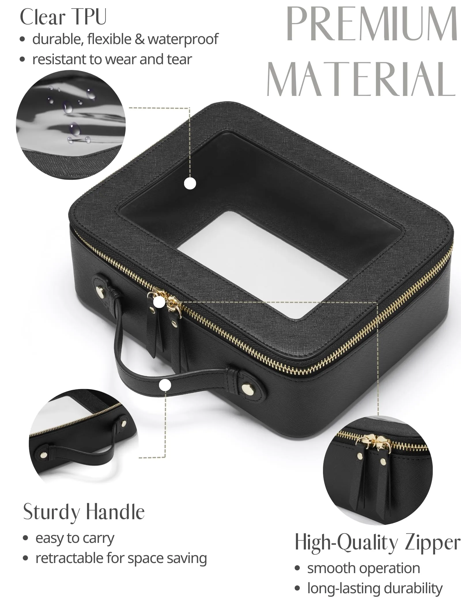 Popvibe Clear Makeup Bag, Two-Piece Set, Black