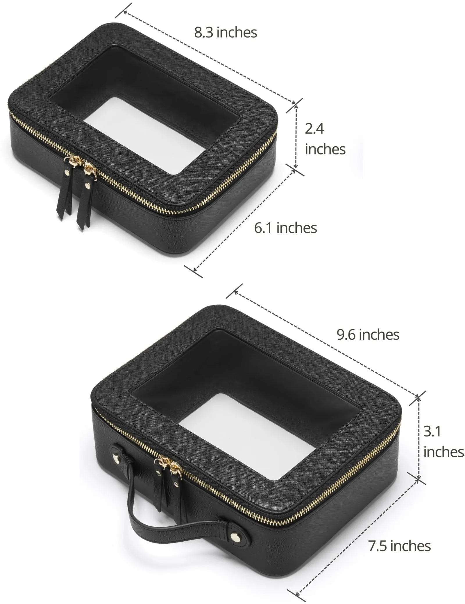 Popvibe Clear Makeup Bag, Two-Piece Set, Black