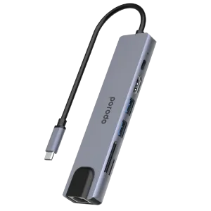 Porodo 7in1 Aluminum USB-C Hub 4K HDMI 100W Power Delivery
