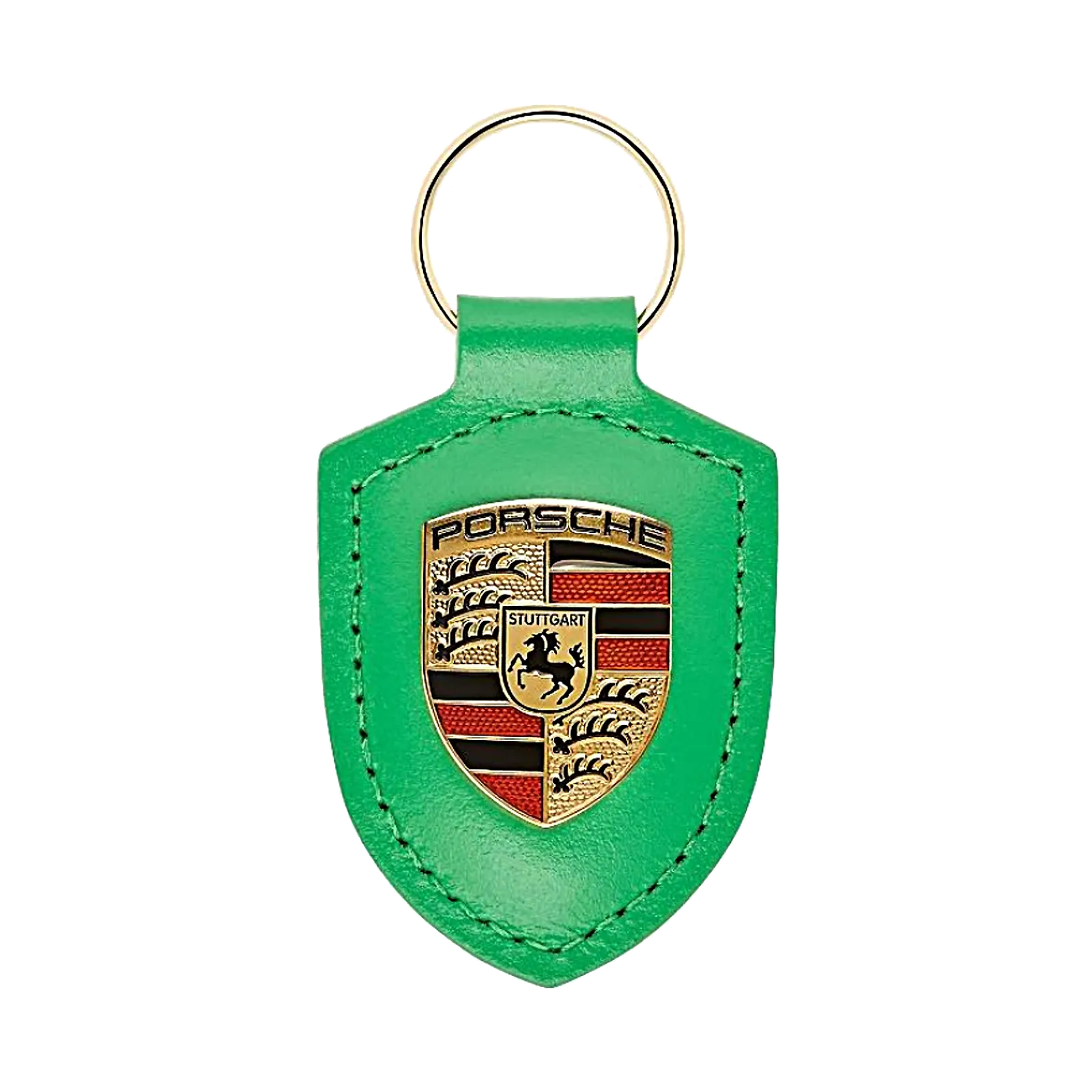 Porsche Crest Leather Keychain - Python Green