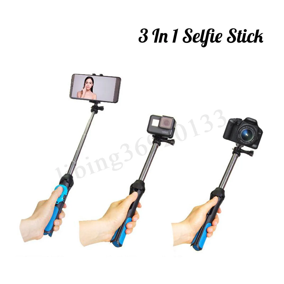 Portable Extendable Monopod Selfie Stick Tripod Bluetooth Remote for Phone Camera GoPro blue
