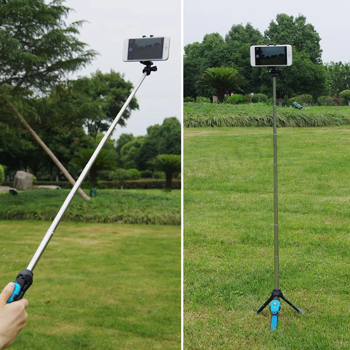 Portable Extendable Monopod Selfie Stick Tripod Bluetooth Remote for Phone Camera GoPro blue