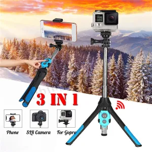 Portable Extendable Monopod Selfie Stick Tripod Bluetooth Remote for Phone Camera GoPro blue