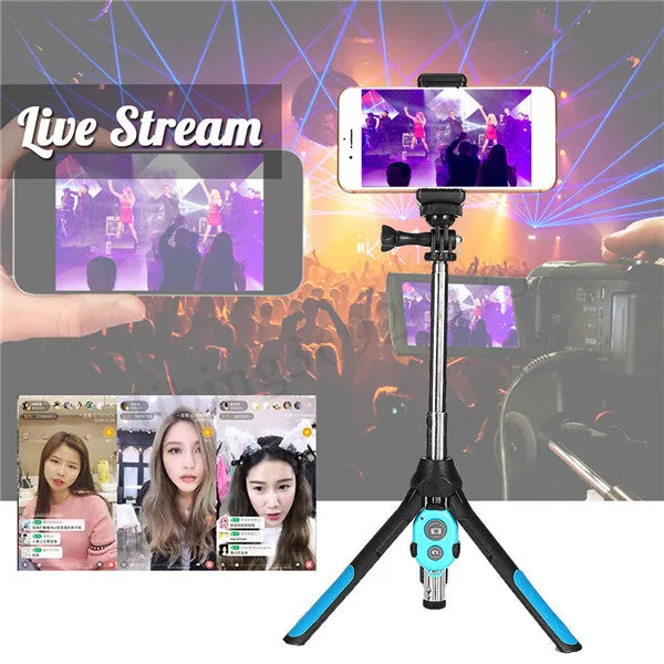 Portable Extendable Monopod Selfie Stick Tripod Bluetooth Remote for Phone Camera GoPro blue