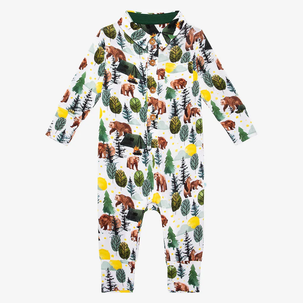 Posh Peanut Archer L/S Collared Henley Long Romper