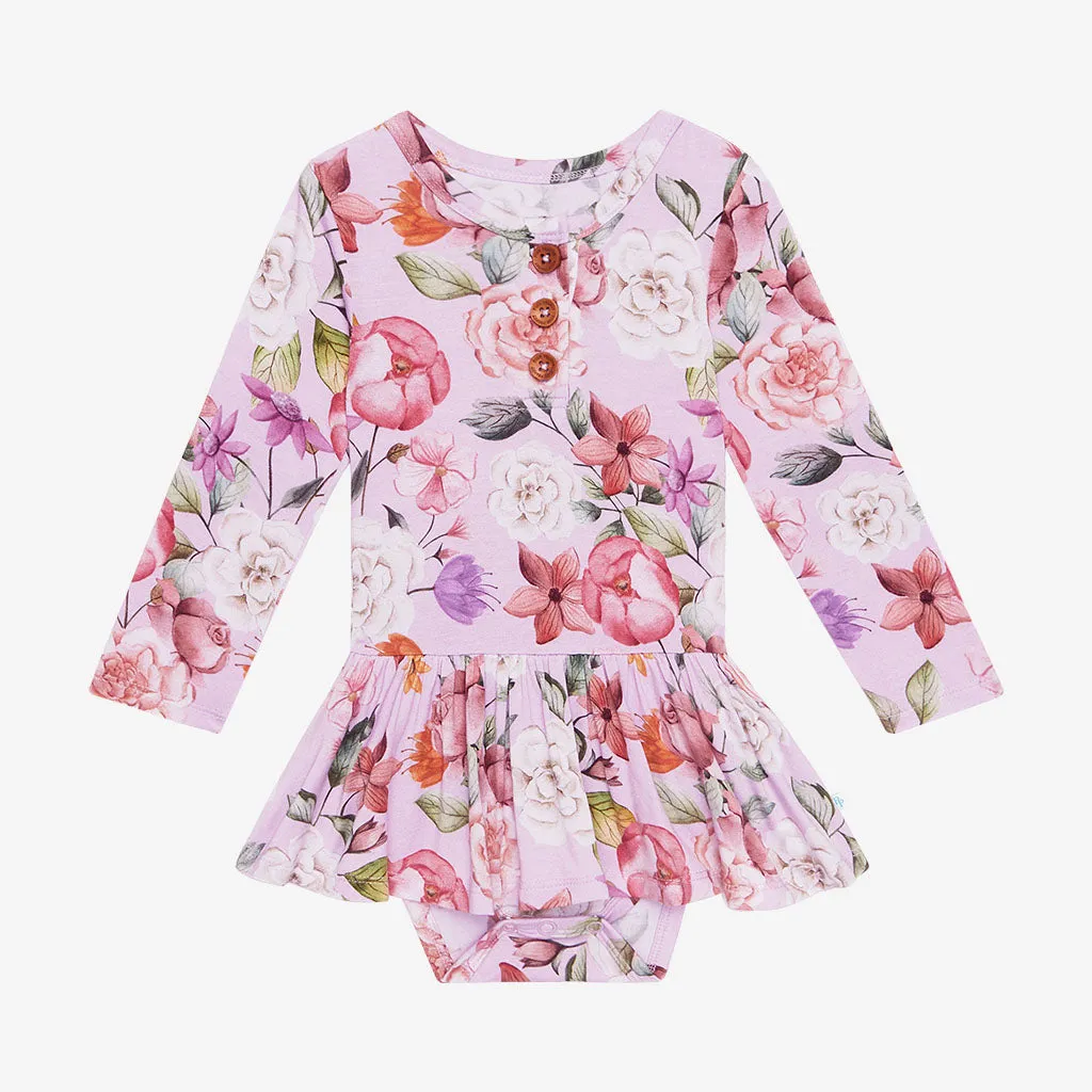 Posh Peanut Pari L/S Henley Twirl Skirt Bodysuit