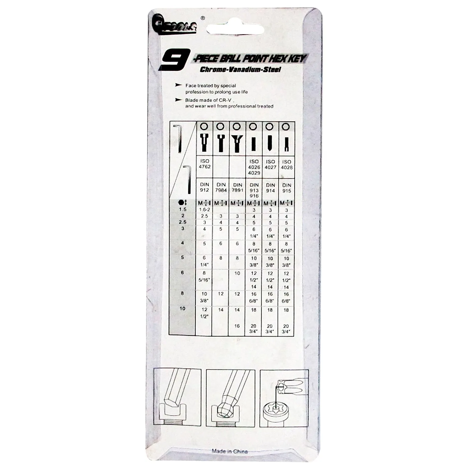 QTools 9 Piece Hex Key
