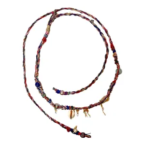 Rainbow Sapphire Cowrie Seashell Diamond Leather Rockstar Necklace
