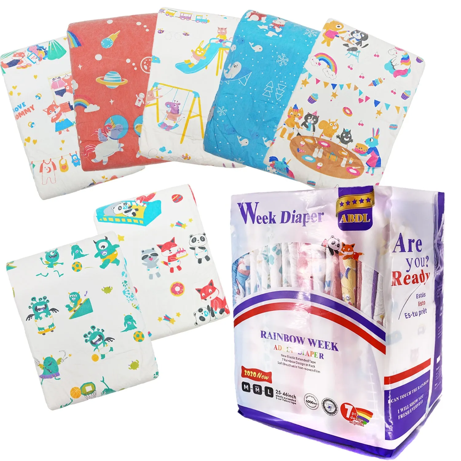 Rainbow Week Diaper ABDL Adult Diaper 24 Hours