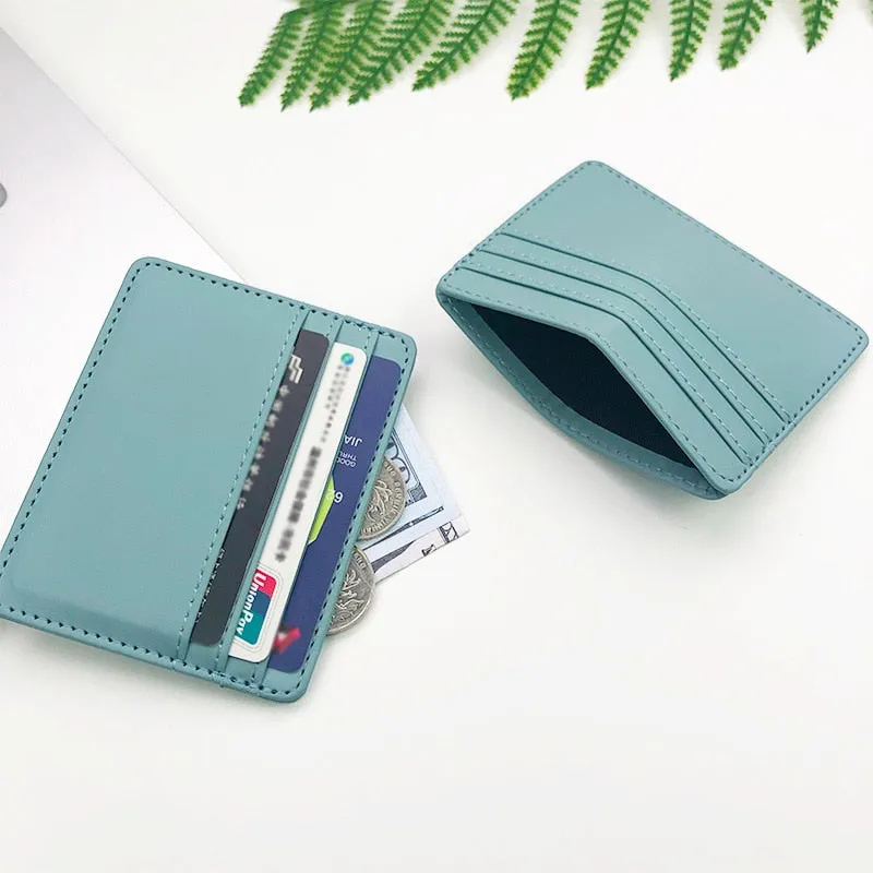 Realaiot 1Pc Pu Leather ID Card Holder Candy Color Bank Credit Card Box Multi Slot Slim Card Case Wallet Women Men Business Card Cover