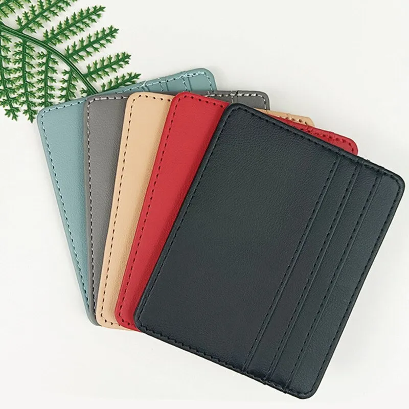 Realaiot 1Pc Pu Leather ID Card Holder Candy Color Bank Credit Card Box Multi Slot Slim Card Case Wallet Women Men Business Card Cover