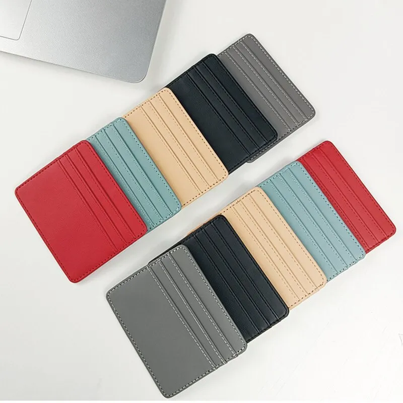 Realaiot 1Pc Pu Leather ID Card Holder Candy Color Bank Credit Card Box Multi Slot Slim Card Case Wallet Women Men Business Card Cover