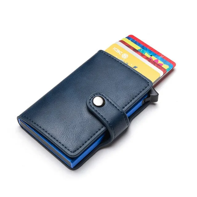 Realaiot Casual Card Holder Hasp Protector Smart Card Case RFID Aluminum Box Slim Men and Women PU Leather Wallet Gifts for Men