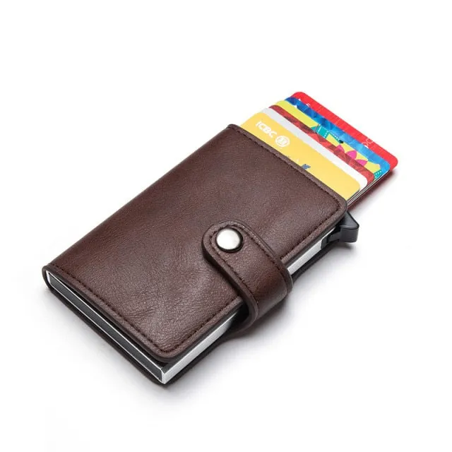 Realaiot Casual Card Holder Hasp Protector Smart Card Case RFID Aluminum Box Slim Men and Women PU Leather Wallet Gifts for Men
