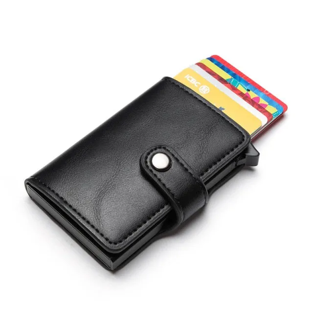 Realaiot Casual Card Holder Hasp Protector Smart Card Case RFID Aluminum Box Slim Men and Women PU Leather Wallet Gifts for Men