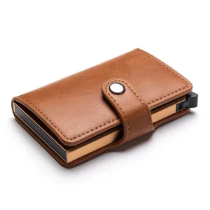 Realaiot Casual Card Holder Hasp Protector Smart Card Case RFID Aluminum Box Slim Men and Women PU Leather Wallet Gifts for Men