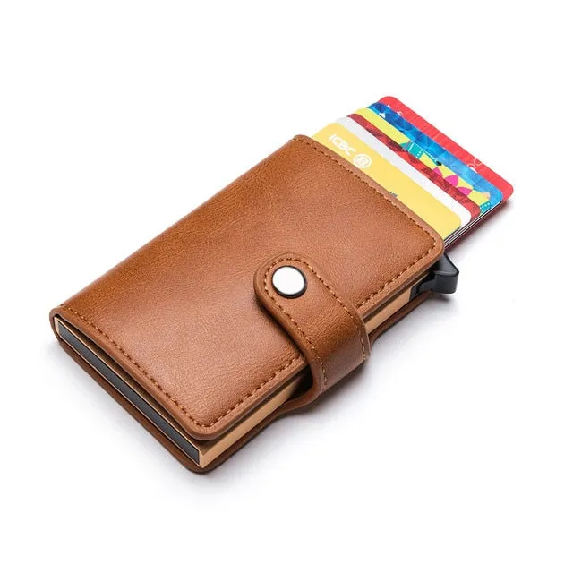 Realaiot Casual Card Holder Hasp Protector Smart Card Case RFID Aluminum Box Slim Men and Women PU Leather Wallet Gifts for Men