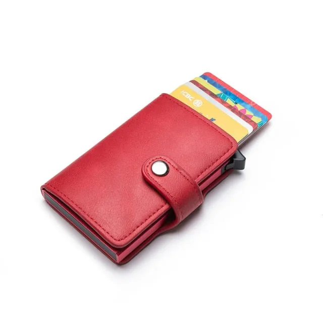 Realaiot Casual Card Holder Hasp Protector Smart Card Case RFID Aluminum Box Slim Men and Women PU Leather Wallet Gifts for Men