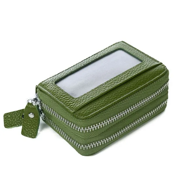 Realaiot Fashion Brand Genuine Leather Women Card Holder Double Zipper Large Capacity Female ID Credit Card Case Bag Wallet