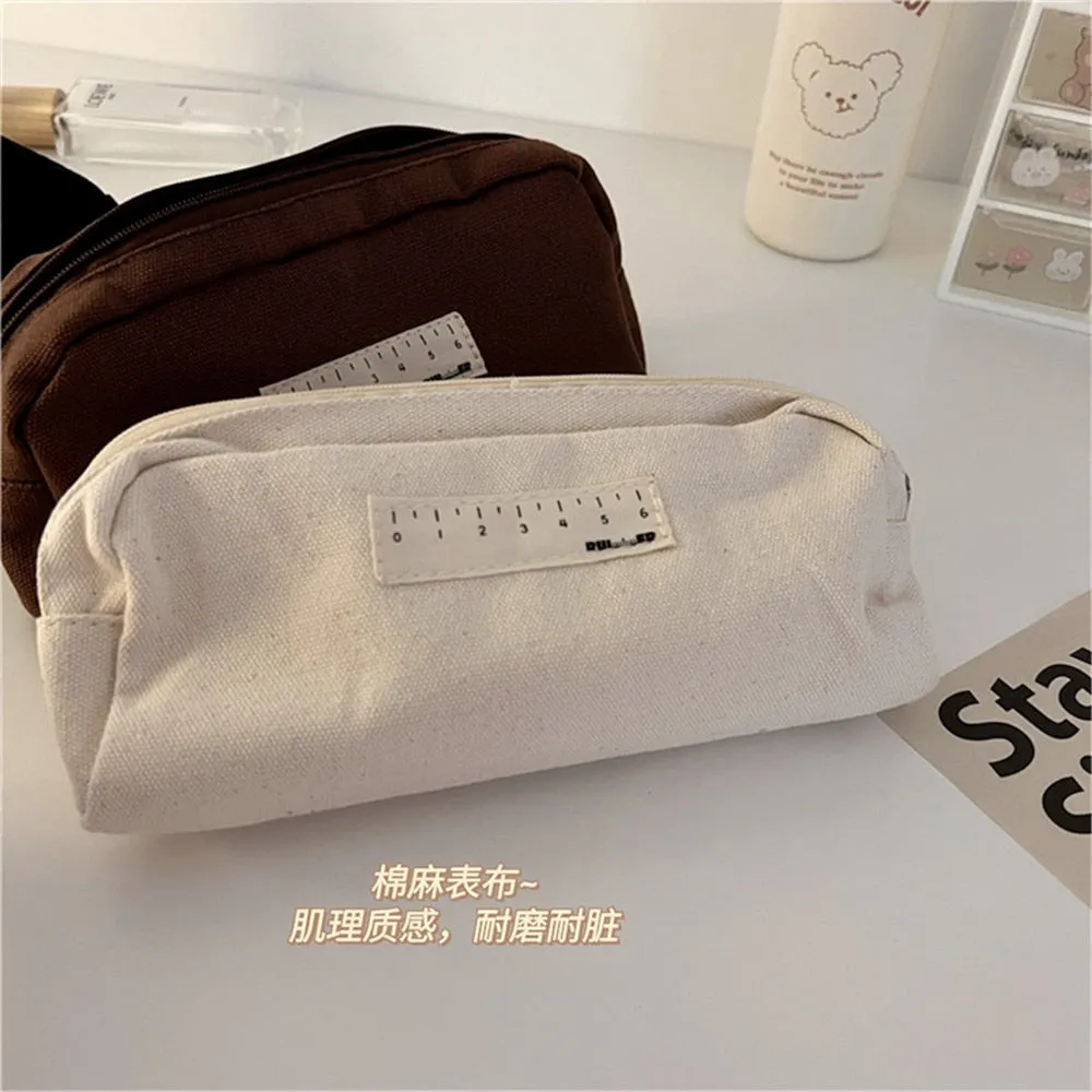 Realaiot Japanese Ins Style Black And Beige Cosmetic Pencil Case Korea Junior High School Canvas Writing Pencilcase Pen Bag For Girls