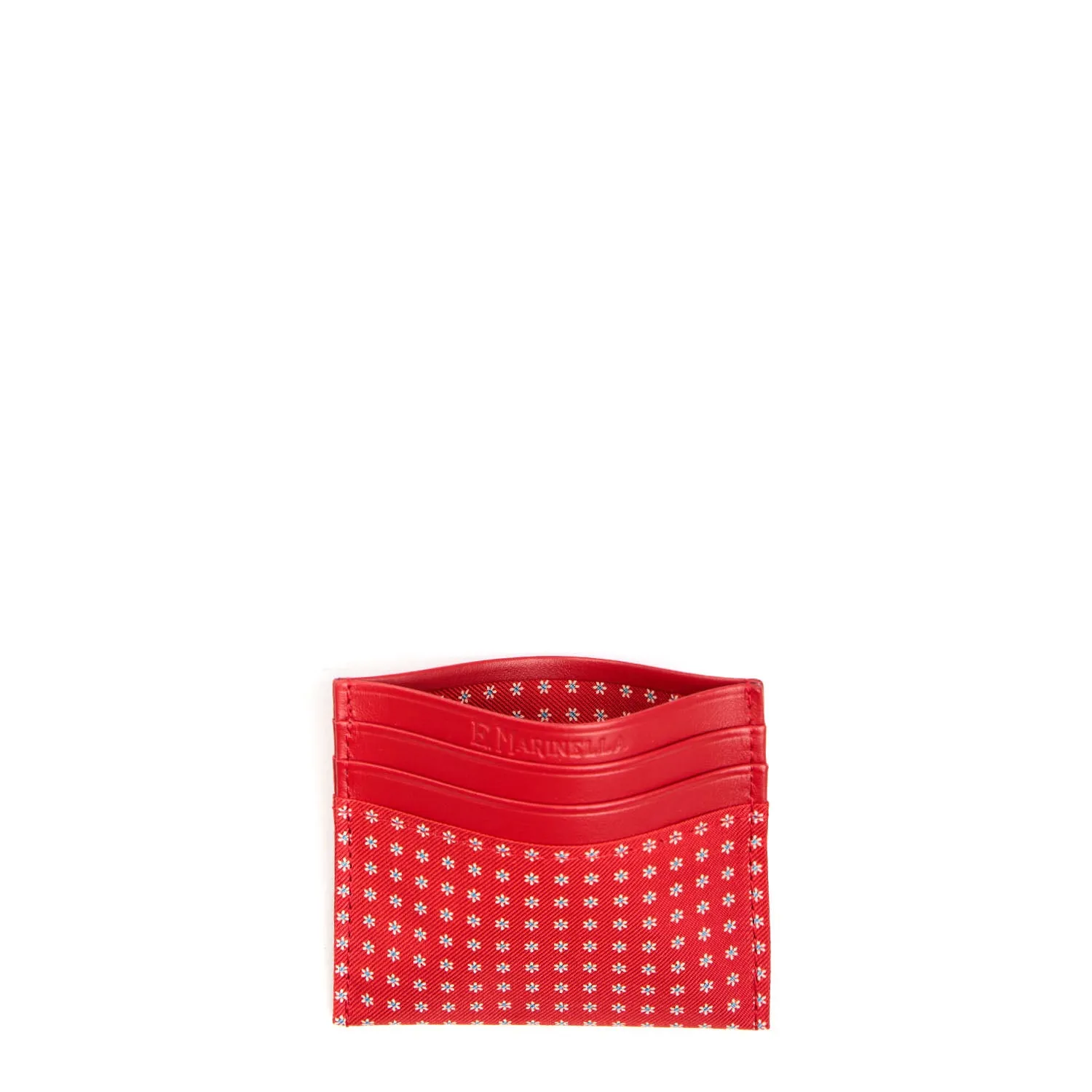 RED LEATHER AND SILK CREDIT CARD HOLDER