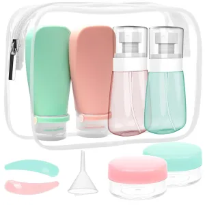 RELANOR Pack of 9 Travel Bottle Set - TSA Approved Leakproof Toiletry Kit - Perfect For Travel, Toners, Skincare, and Cosmetics