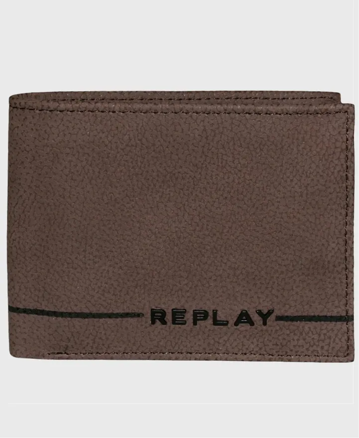 Replay Classic Bi-Fold Leather Wallet Brown