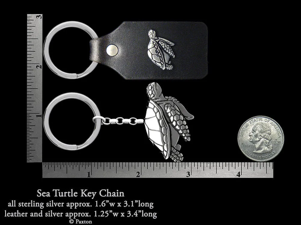 Sea Turtle Key Chain / Key Ring Sterling Silver
