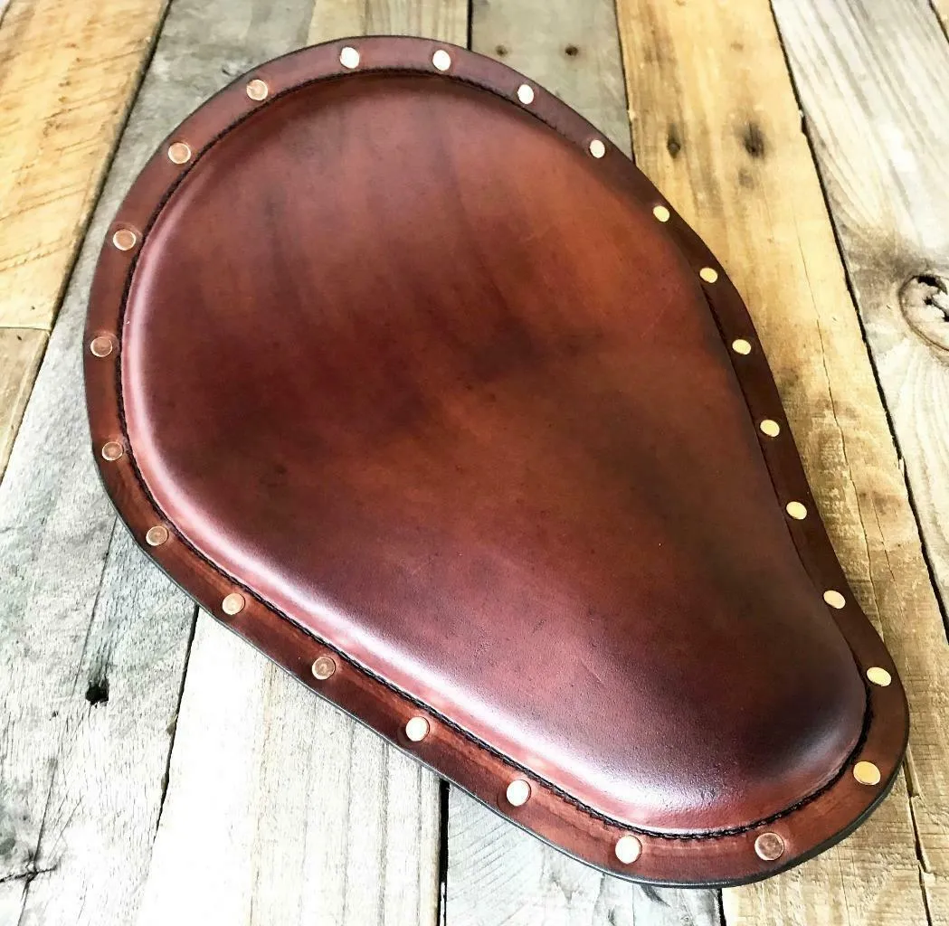Seat Chopper Bobber Harley Sportster Brown Distressed Leather Copper Rivets