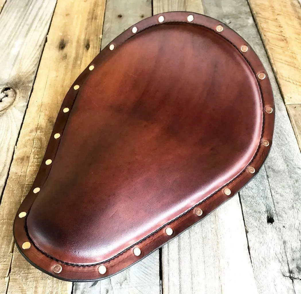 Seat Chopper Bobber Harley Sportster Brown Distressed Leather Copper Rivets