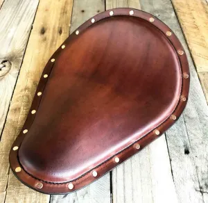 Seat Chopper Bobber Harley Sportster Brown Distressed Leather Copper Rivets