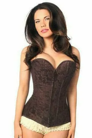 Sexy Dark Brown Lace Overbust Corset with Zipper