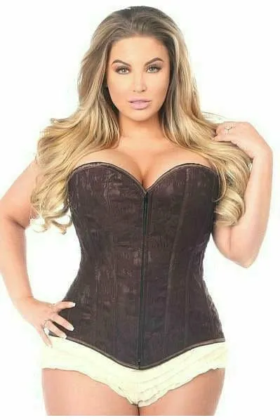 Sexy Dark Brown Lace Overbust Corset with Zipper