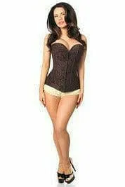 Sexy Dark Brown Lace Overbust Corset with Zipper
