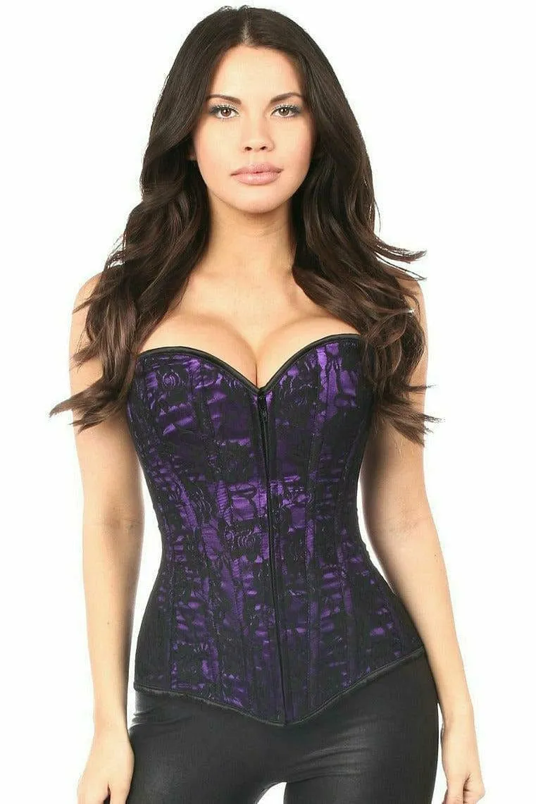 Sexy Purple Lace Front Zipper Corset
